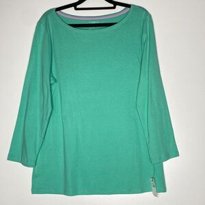 New Talbots Pima Cotton Three Quarter Sleeve Bateau Neck Tee Women's Size Large